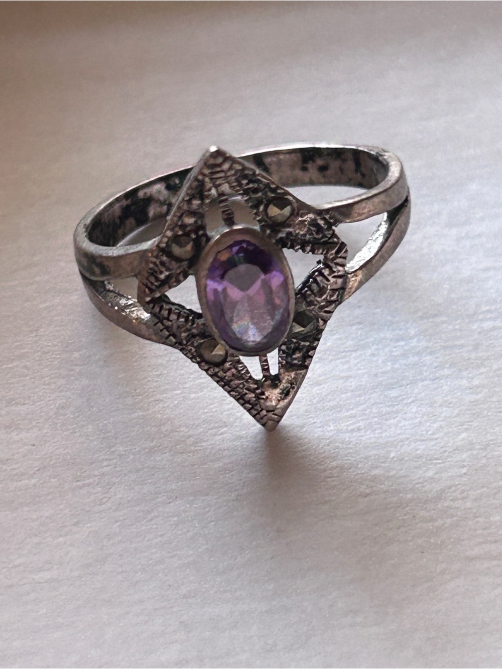 Sterling-Style Silver Ring with Amethyst Oval Gemstone